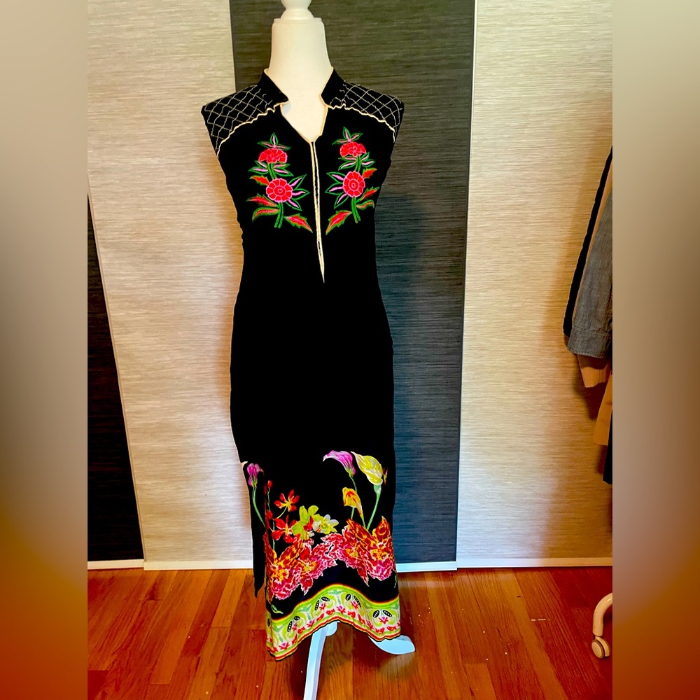 Embroidered Black A Line Suit Top